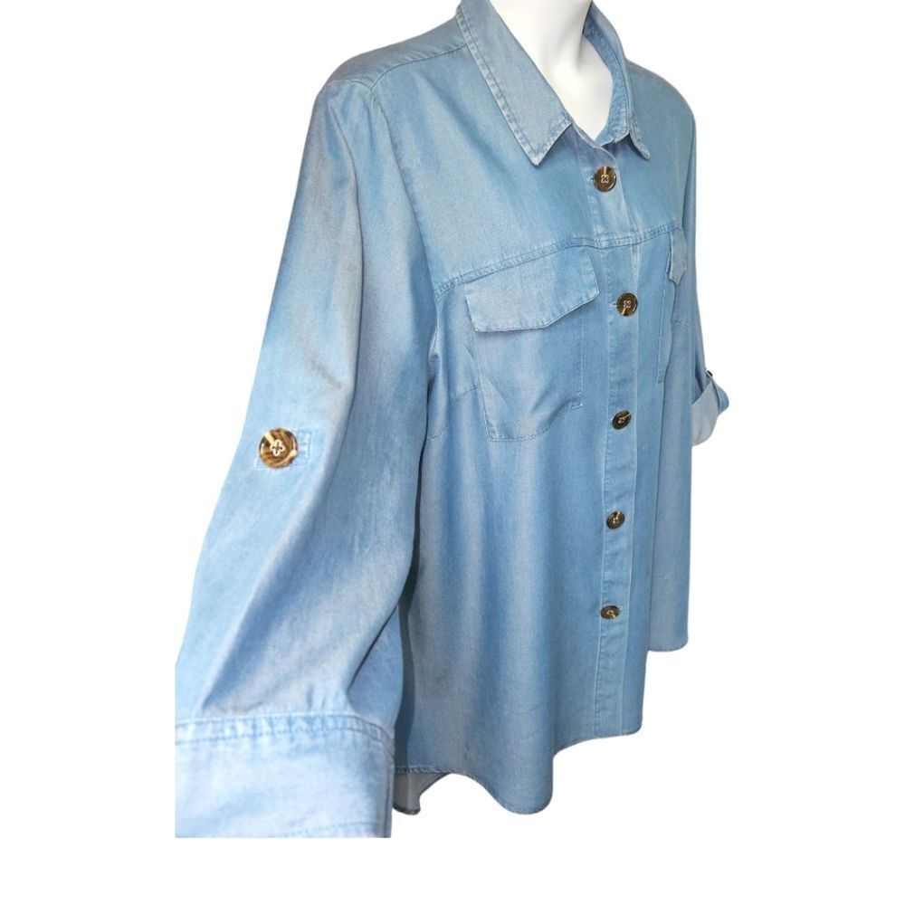 MARC NEW YORK Plus Size Super Soft LongSleeve Blue Chambray Shirt Dress 3X - Picture 4 of 16